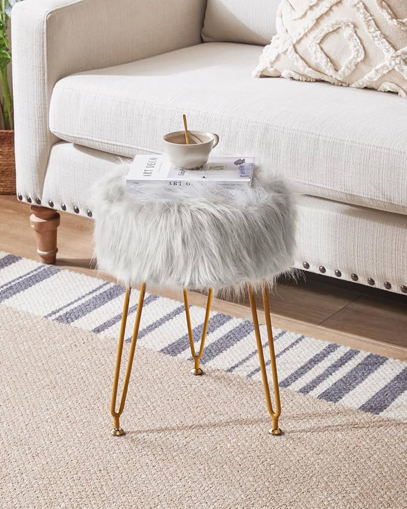 Amazon.com: IBUYKE Faux Fur Vanity Stool Chair, Furry Makeup